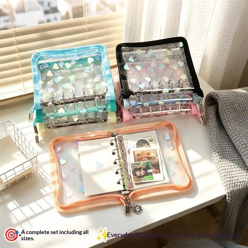 A5 레이저 스타 지퍼 바인더 컬렉트 북 리필 오거나이저 DIY 저널 다이어리 투명 K팝 아이돌 포토앨범 카와이 문구류