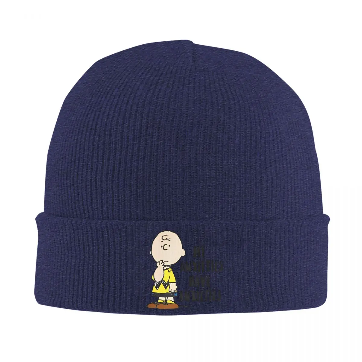 thumbnail image 1 of Peanuts Charlie Brown Mis ansiedades Tengo ansiedades Snoopy Gorros Gorro tejido Gorro femenino Masculino Gorros de calle elásticos, 1 of 5