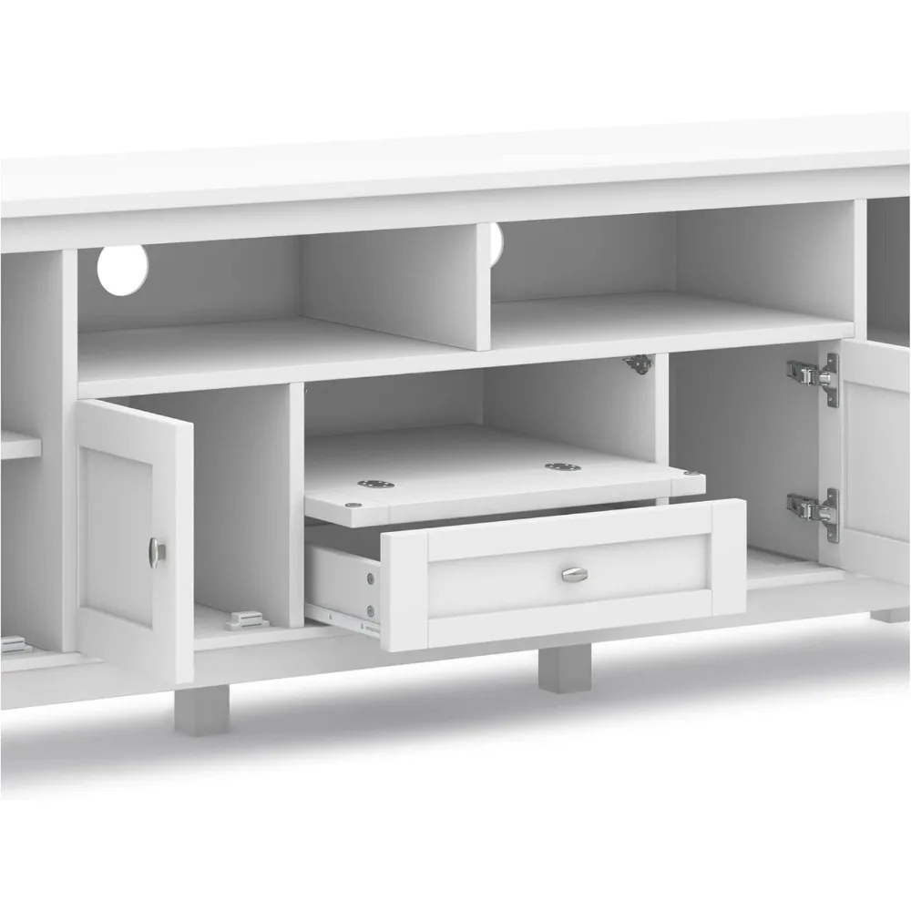 SOLID WOOD Universal TV Media Stand,72inch Wide,Farmhouse Rustic,Living Room Center for Flat Screen TVs up to 80 inches in White 6