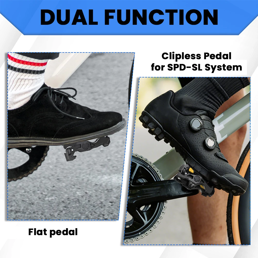 Pedali Bici BUCKLOS a Doppia Funzione, Pedali Piatti e Clipless per Ciclismo con Tacchette, Pedali per Biciclette SPD SL, Componenti in Carbonio - immagine 3