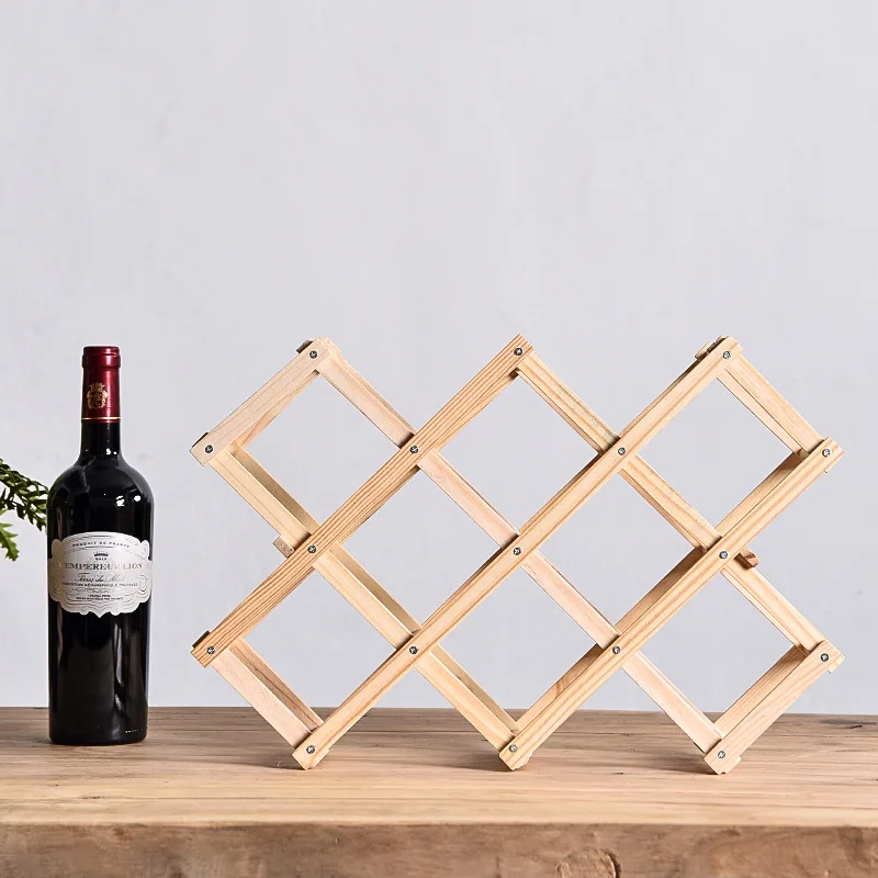 Folding Wooden Wine Rack Wine Storage Shelf Household Decoration Supplies Free Installation 3-10 Bottles