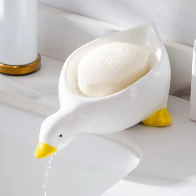

Yellow Duck Shape Soap Box Cartoon Dish Drainable Holder Container Soap Dish for Tray Bathroom Accessories Bathroom Products