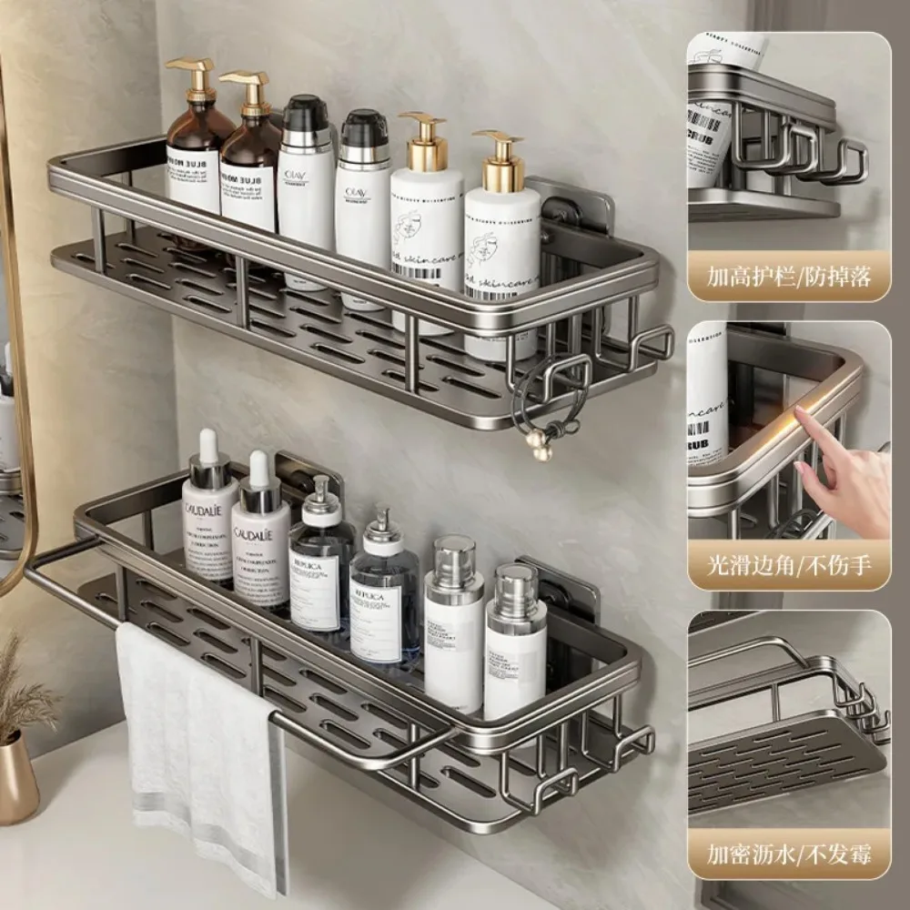 Bathroom Storage Wall Mount Shampoo Makeup Storage Holder Bathroom Accessories No Drilling Wall Shelf Shower Holder for WC 3