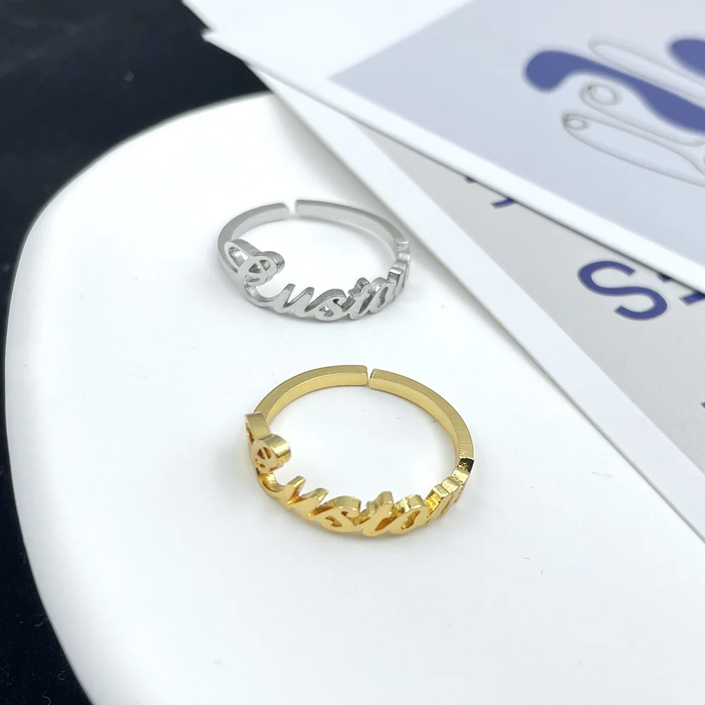 Amazon.com: Christmas Gift Name Ring for Women Personalized 18K Gold Plated  Custom Band Rings Dainty Stackable Ring with Engraved Name Customized  Initial Rings (Name Ring-Style 02) : Handmade Products