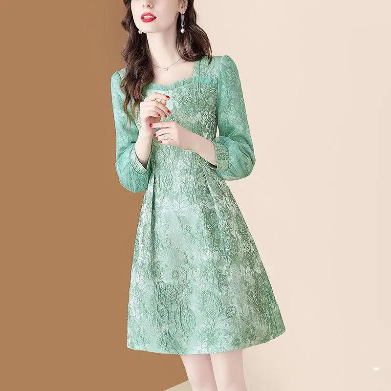 

S-3XL Womens A-line Knee-length Dress Spring Autumn Female Vestidos Long Sleeve Embroidery Tidal Current Ladies Clothes H79