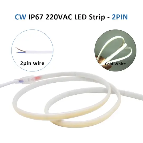 AC220V COB LED Strip Light IP67 Waterproof Flexible Ribbon 2Pin Wire/EU Plug Tape Lamp 3000K/4000K/6000K Outdoor Linear Lighting - Image 12