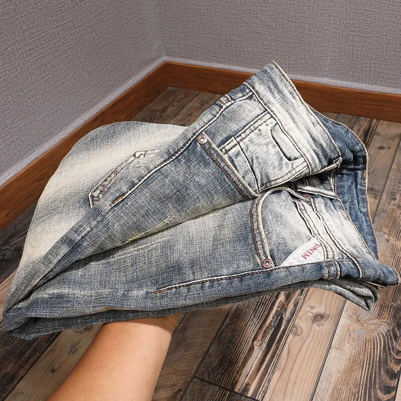 Italian Style Fashion Men Jeans Retro Stretch Slim Fit Ripped Jeans Men Vintage Designer Winter Velvet Warm Denim Pants Hombre