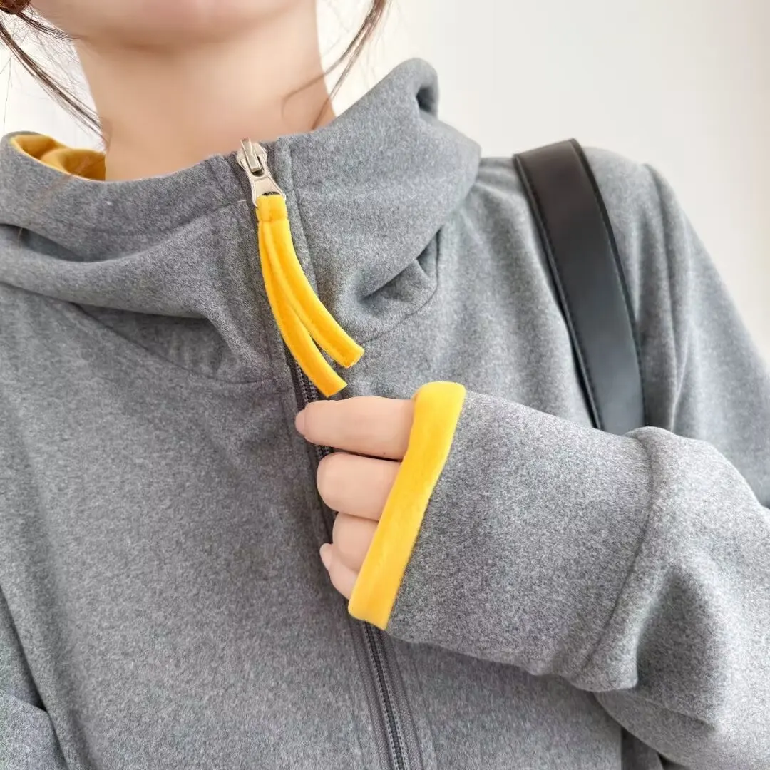 XXXXL Fashion Plus Size Women's Hoodies 2025 Antumn Winter color-blocked Zipper half-open Hooded long-sleeved Sweatshirt 2583