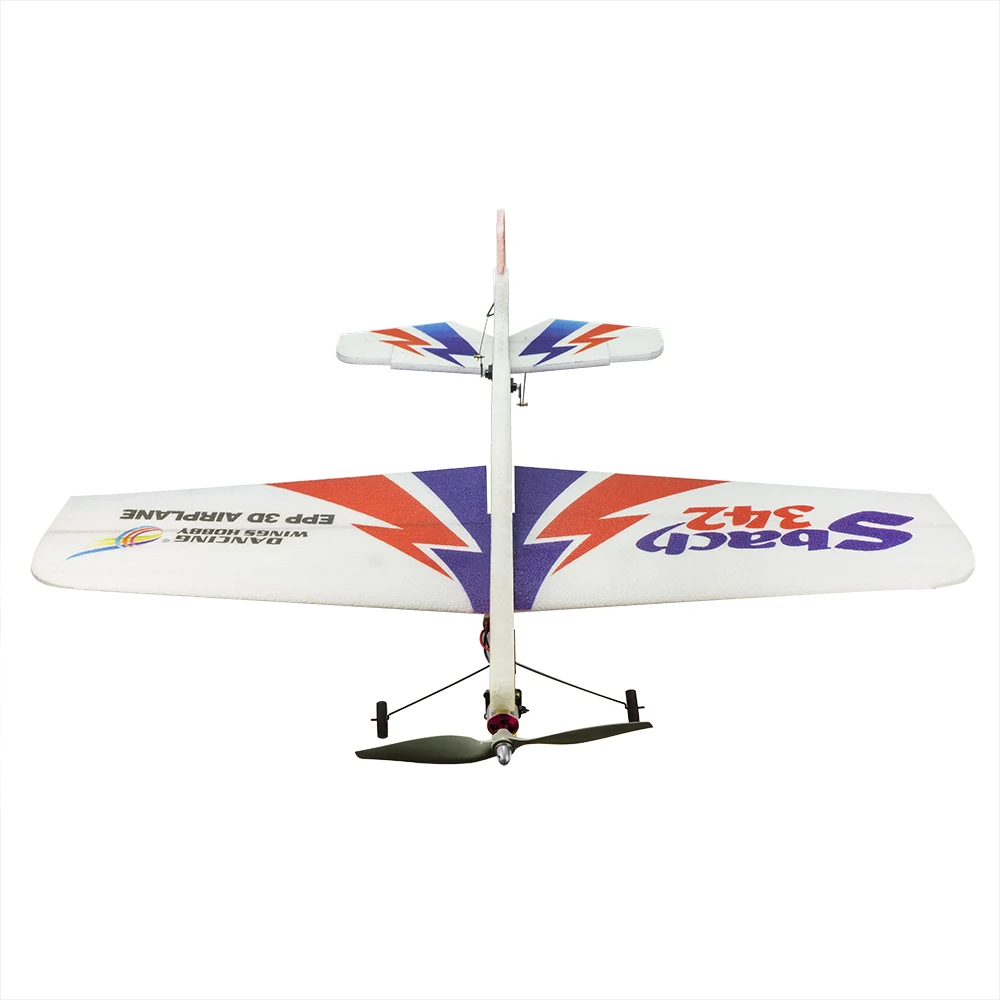 Détail des ailes de l'Avion RC E1804 Jaune 1000mm, avec marquages noirs et structure renforcée.