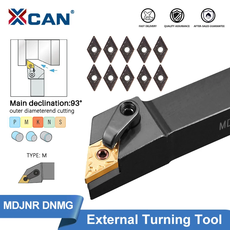 XCAN Oprawka tokarska do toczenia zewnętrznego MDJNR MDJNR1616H11 MDJNR2020K11 MDJNR2020K15 MDJNR2525K1504, 10pcs płytka węglikowa DNMG
