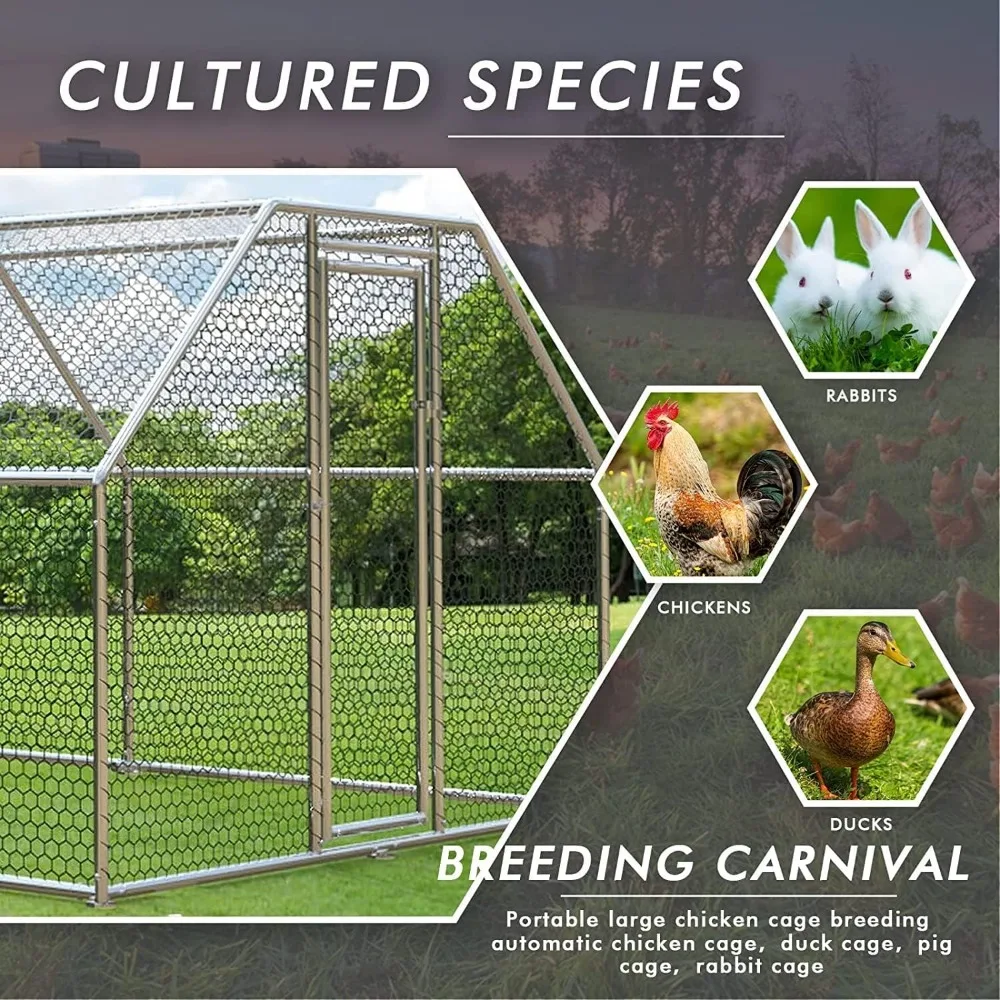 Large Chicken Coop, Flat-roof Walk-in Poultry Chicken Hen cage, Rabbits Duck Cages with Waterproof and Anti-Ultraviolet 3