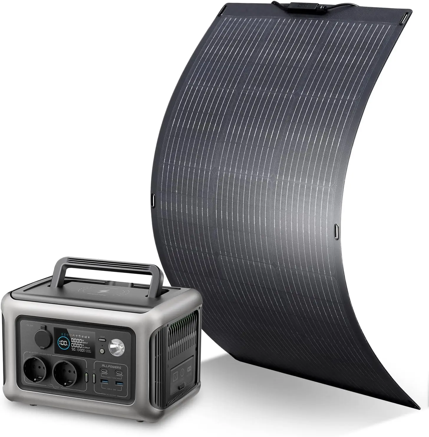 ALLPOWERS R600 Powerstation With Solarpanel 100W, LiFePO4 Battery 299Wh Camping Generator 600W Power Supply for Home Backup RV