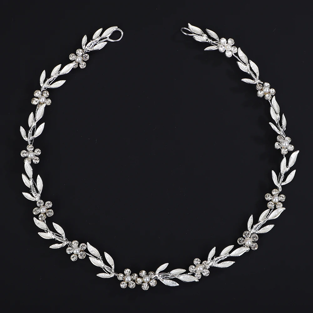 Gold Leaf Wedding Headbands Handmade Bridal Headpieces Bride Rhinestone Pearl Flower Tiaras Wedding Hair Accessories for Women