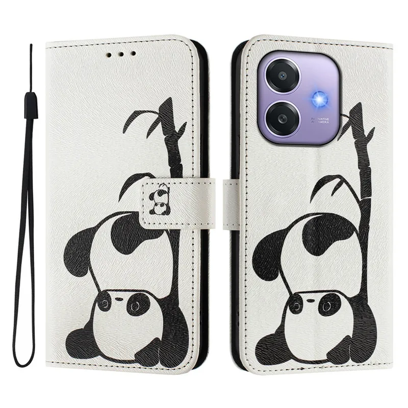 Elegant Leather Flip Cover Wallet with Magnetic Closure - Painted Cat, Flower, and Bear Design