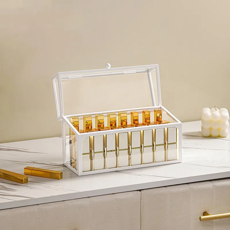 Glass Makeup Organizer Box Cosmetic Lipsticks Brush Jewellery Storage Holder Luxury Home Desktop Rack Bathroom Shelves 5