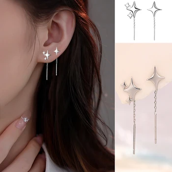 New Korean Star Ear Wire Tassel Thread Chain Climb Star Pendants Drop Earrings Women's Straight Hanging Earings Jewelry 1