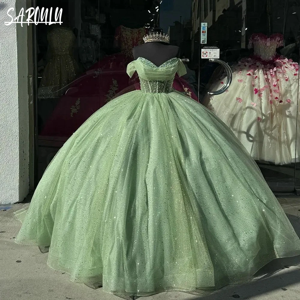 Glitter Sweetheart Princess Quinceanera Dress Green Party Bride Robe Elegant Floor-length Bridal Dresses Vestidos De Novia