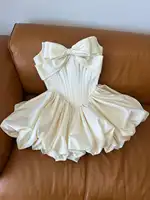 Design Fashion Bow Corset Strapless Satin Short Wedding Dresses for Bride Prom Homecoming Dresses for Teens Cocktail Gowns 1