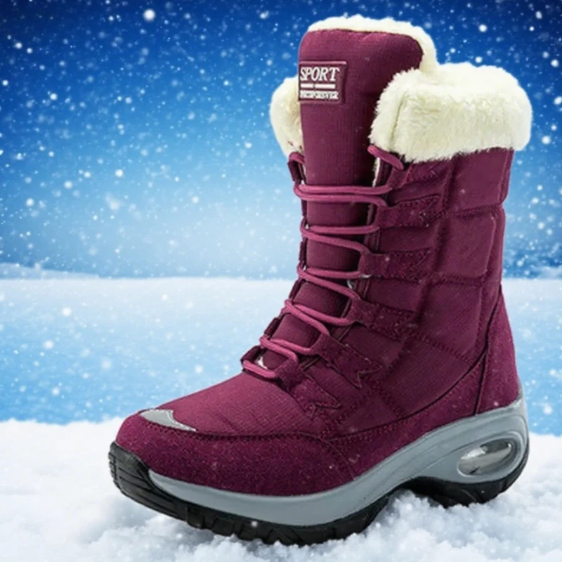Women Boots Winter Warm Quality Mid-Calf Snow Boots High Quality Snow Boots Lace-up Comfortable Ankle Outdoor Waterproof Hiking