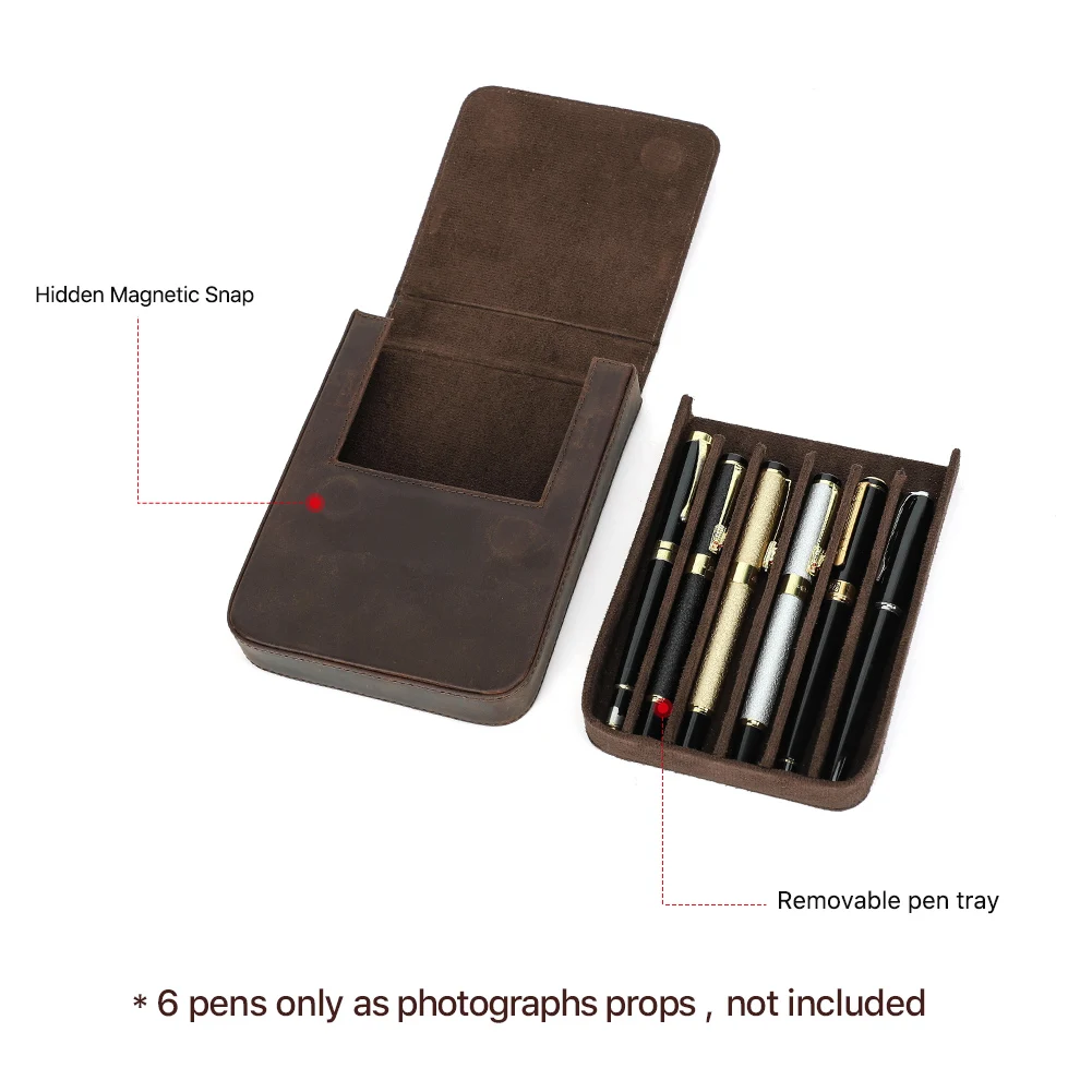 CONTACT'S FAMILY Handmade Fountain Pen Case Leather For Men Women Holder  Pen Pouch Retro Pen Box Organizer Boys Girls School