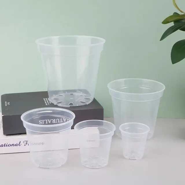 1PC DIY Planter Pot Transparent Plastic Round Starting Pot Anti-Deformation Large Capacity Orchid Nursery Container Garden