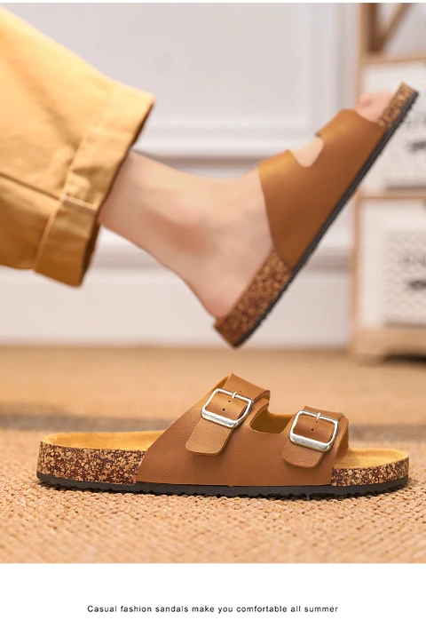 New Leather Birkenstock Cork Flip-flops Male Couple Retro Summer Wear Muller Slippers Fashion Casual Beach Sandals Size 36-46