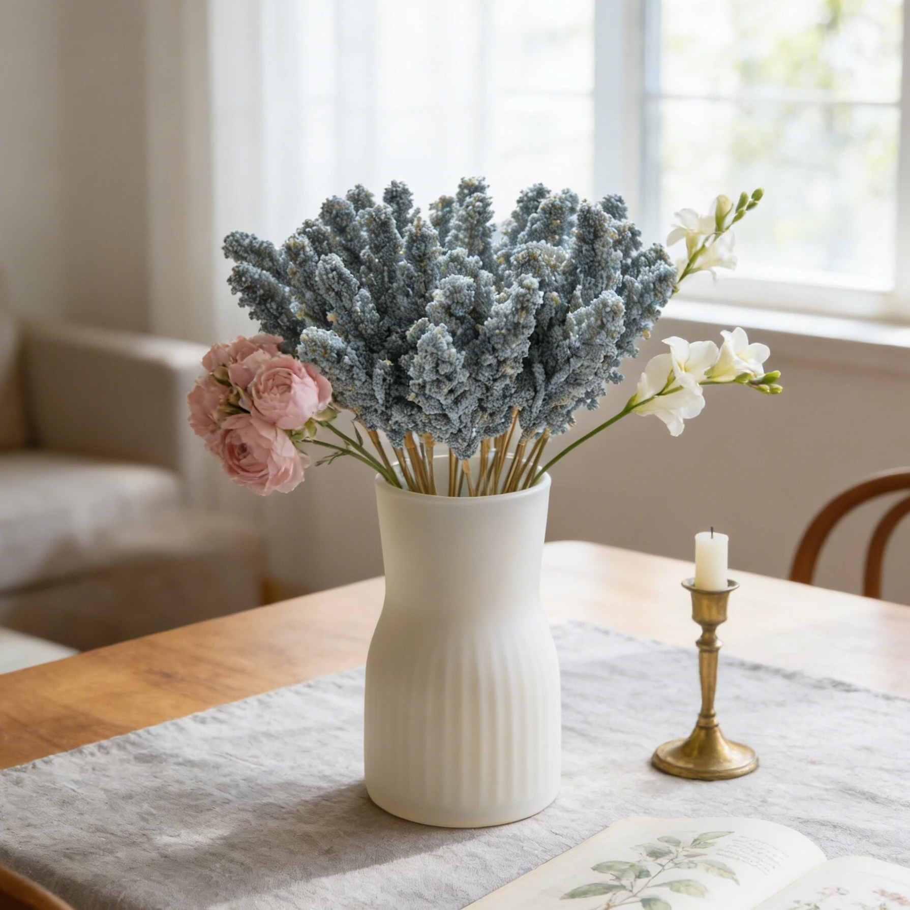 Exquisite Lavender Vase with Artificial Flowers for Home and Event Decoration