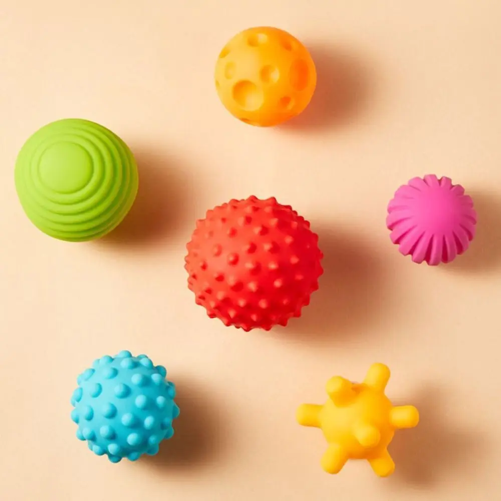6Pcs Plastic Textured Multi Ball Set Hands Touch Chewable Baby Sensory Balls Colorful Portable Soft Ball Montessori Toys