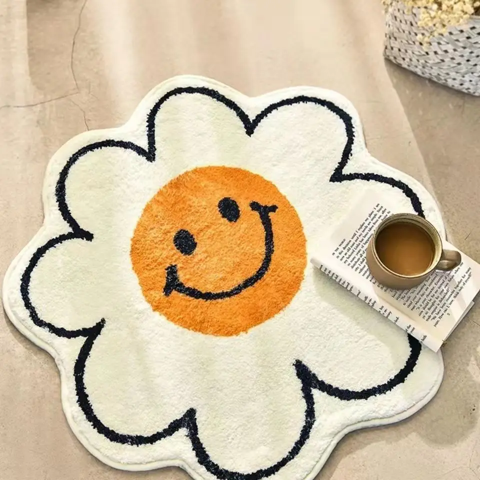 Bedroom Rug Carpet | Flower Smiley Mat | Flower Floor Mat | Flower Room ...