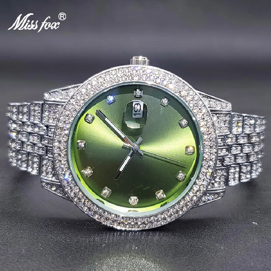 

Montre Femme Luxe New Bling Moissanite Green Watches For Women Female Stainless Steel Elegant Large Watch Dropshipping New In