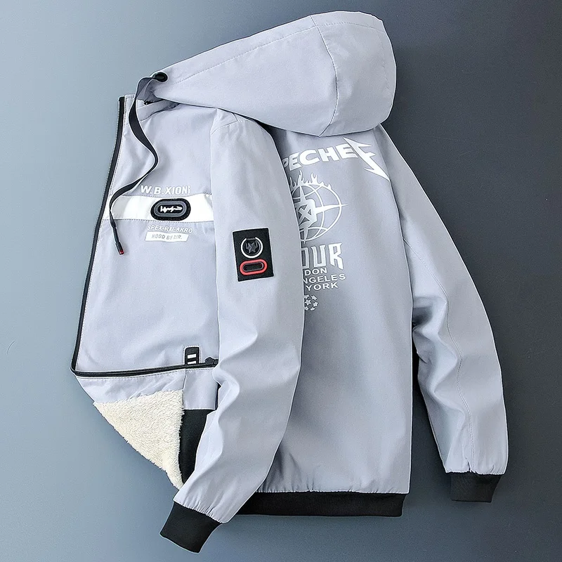 New 2023 Autumn Winter Plush Hooded Jackets Men's Casual Outwear Thicken Warm Fleece Coats Youth Slim Plus Velvet Tops Clothing