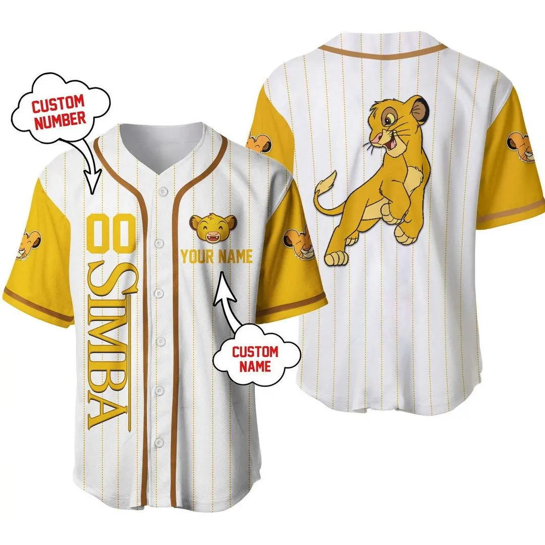 

Simba The Lion King Baseball Jersey Summer Short Sleeve Mens Women Button Up Jersey Disney Baseball Jersey Custom Name Jersey