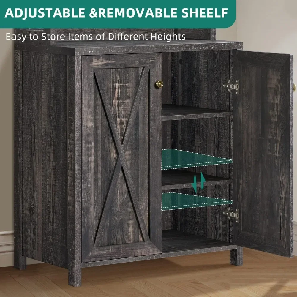 Wine Cabinet, 67" Tall Kitchen Storage Cabinet with Wine Rack, Open Storage Rack, Farmhouse Kitchen Cabinet with Wooden