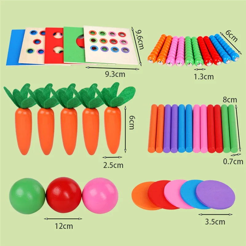 6-In-1 Wooden Montessori Toy Kit Object Permanence Box Play Set With Coin Box Carrot Harvest Shape Sorter Ball Drop Toy Durable