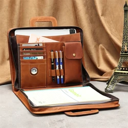 Highend Vintage A4 Brown Top Grain Crazy Horse Genuine Leather Executive Office Women Men Briefcase Handbag Portfolio Bag M2215