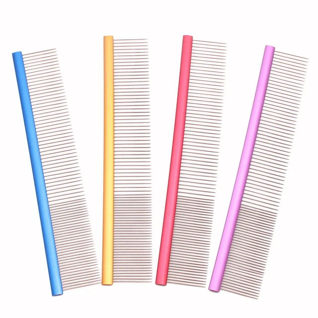 Pet Comb Aluminium Handle Dog Grooming Comb Cat Flur Comb Light Colorful Brush for Pet Salon Dropshipping