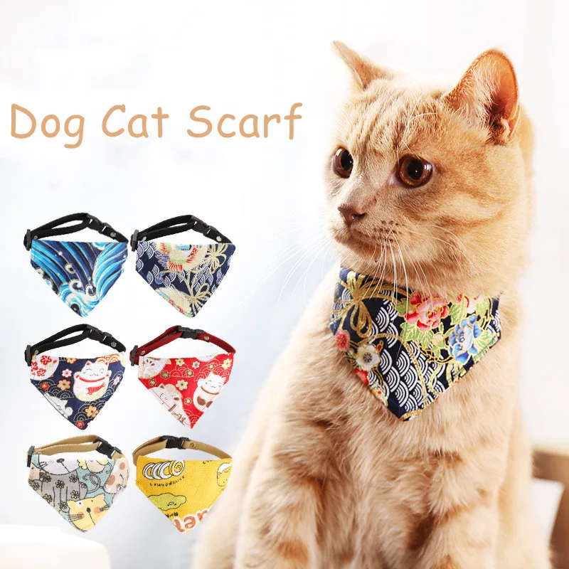 AdjustableCatBandanaCollarBowTieKittenDogCatScarfTriangular