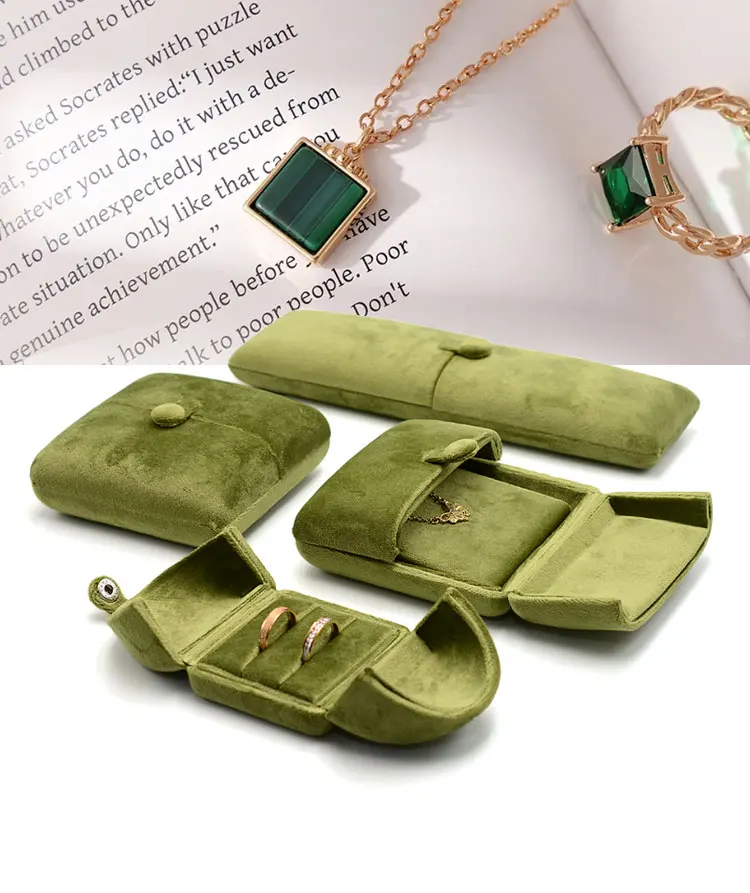 Proposal Ring Box Green Brecelet Box Luxury Earrings Delicate Wedding Ring Box Chain Necklace Holder Jewelry Gift