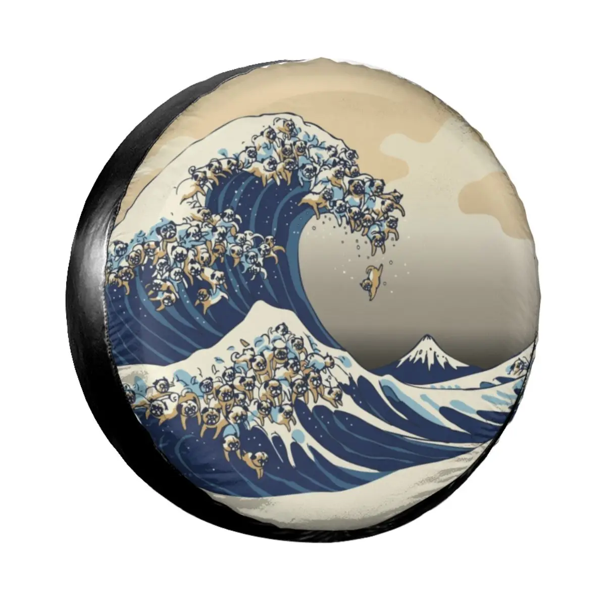 The Great Wave Off Kanagawa Pugs Spare Tire Cover for Mitsubishi Pajero