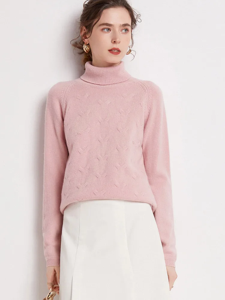 

Addonee Autumn Winter Women's Turtleneck Pullover Sweater Thick Warm Soft 100% Merino Wool Twist Cashmere Knitwear Female Cloth