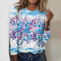 جديد المرأة تي شيرت الصيف موضة كم طويل تيز بلايز ثلاثية الأبعاد طباعة س الرقبة عادية تي شيرت للنساء البلوز تيز ملابس فضفاضة 4
