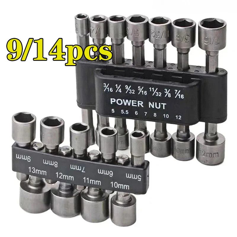 Description Picture 2 of item9/14Pcs Hex Sockets Sleeve Nut Driver Set Screwdriver Set Bits Socket Wrench Tools 5mm-12mm Power Nut Driver Drill Bit