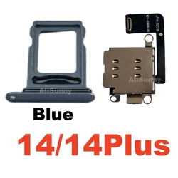 Dual Sim Card Reader Flex Cable with Tray Slot and Nano Connector Holder Adapter (14 14Plus blue)