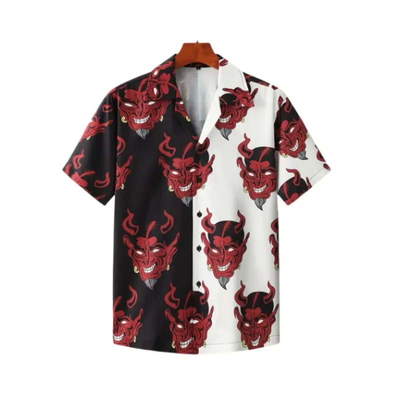 

Hawaiian Oversized Men's Medusa Retro Shirt Casual Lapel Devil Print Fashion Street Clothing Summer Short Sleeved Top Blouse Men