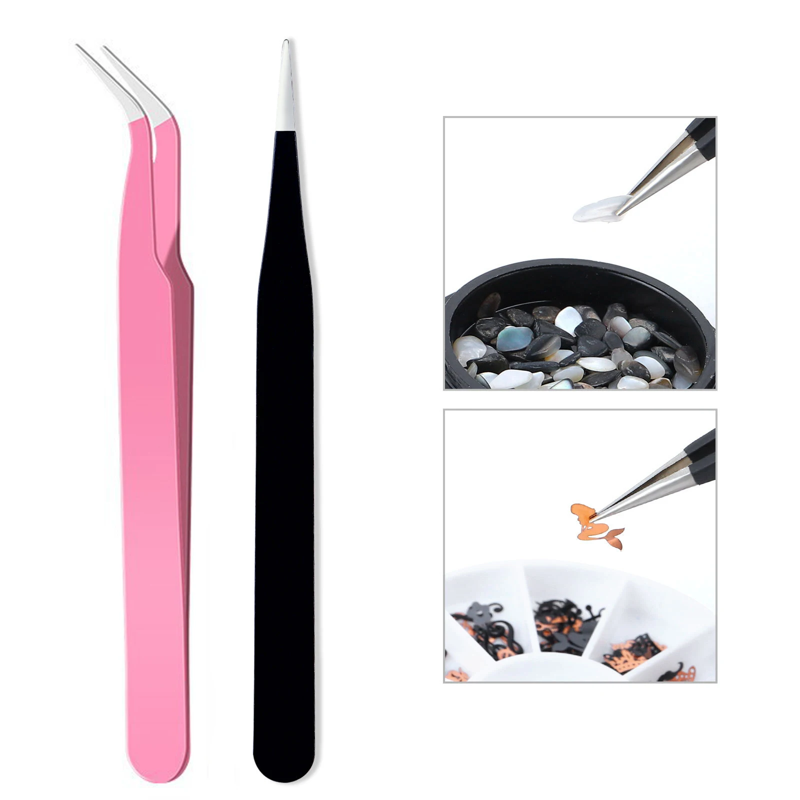 

Stainless Steel Eyebrow Tweezers for Make Up 2021 Black Multipurpose Tweezers Tools for Nail Art Decoration