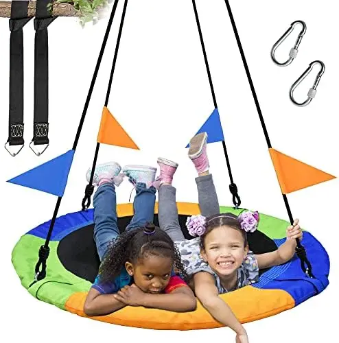 

40 Inch Saucer Tree Swing Flying 660lb Weight Capacity 2 Added Hanging Straps Adjustable Multi-Strand Ropes Colorful Safe and Du
