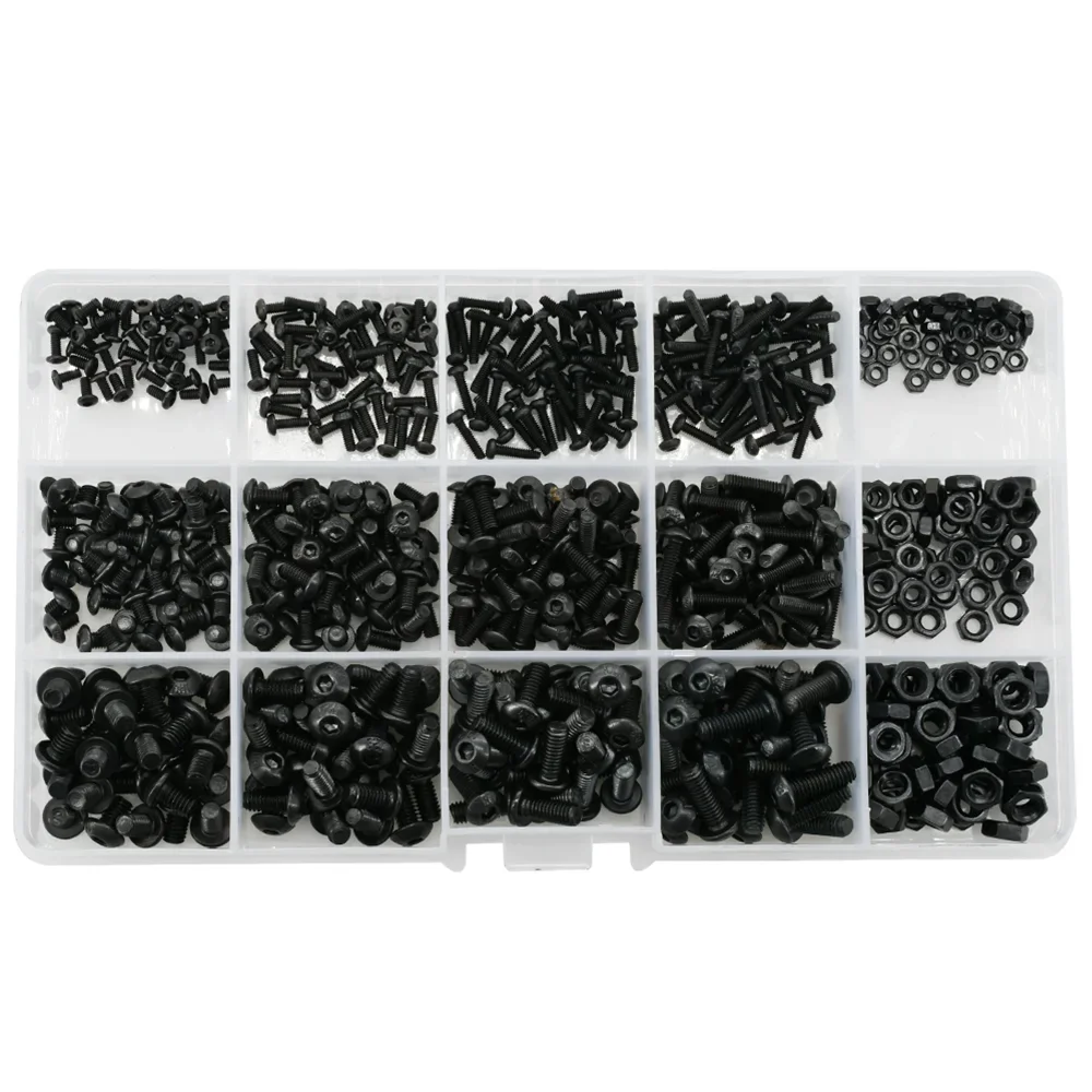 Screw bolt nut set ISO7380 Allen Hexagon Hex Socket Button Round Head Screw Nut Kit M2 M3 M4 M5 M6 Black Grade 10.9 Carbon Steel Bolt Nut Set
