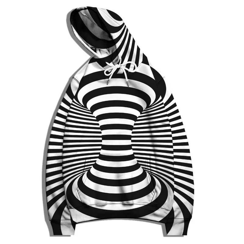 

Black White Vortex Lattice Print Men Fashion 3D Hoodie Women Casual Hooded Sweatshirt Oversized Clothes Pullover S-6XL Tracksuit