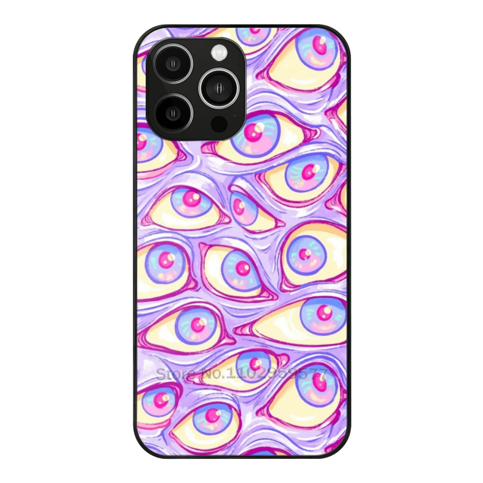 

Wall Of Eyes In Purple Glass Phone Case For Iphone 15 14 11 12 13 Pro Xr X 7 8 Xs Max 6S 5S Plus Cover Horror Creepy Eyeballs