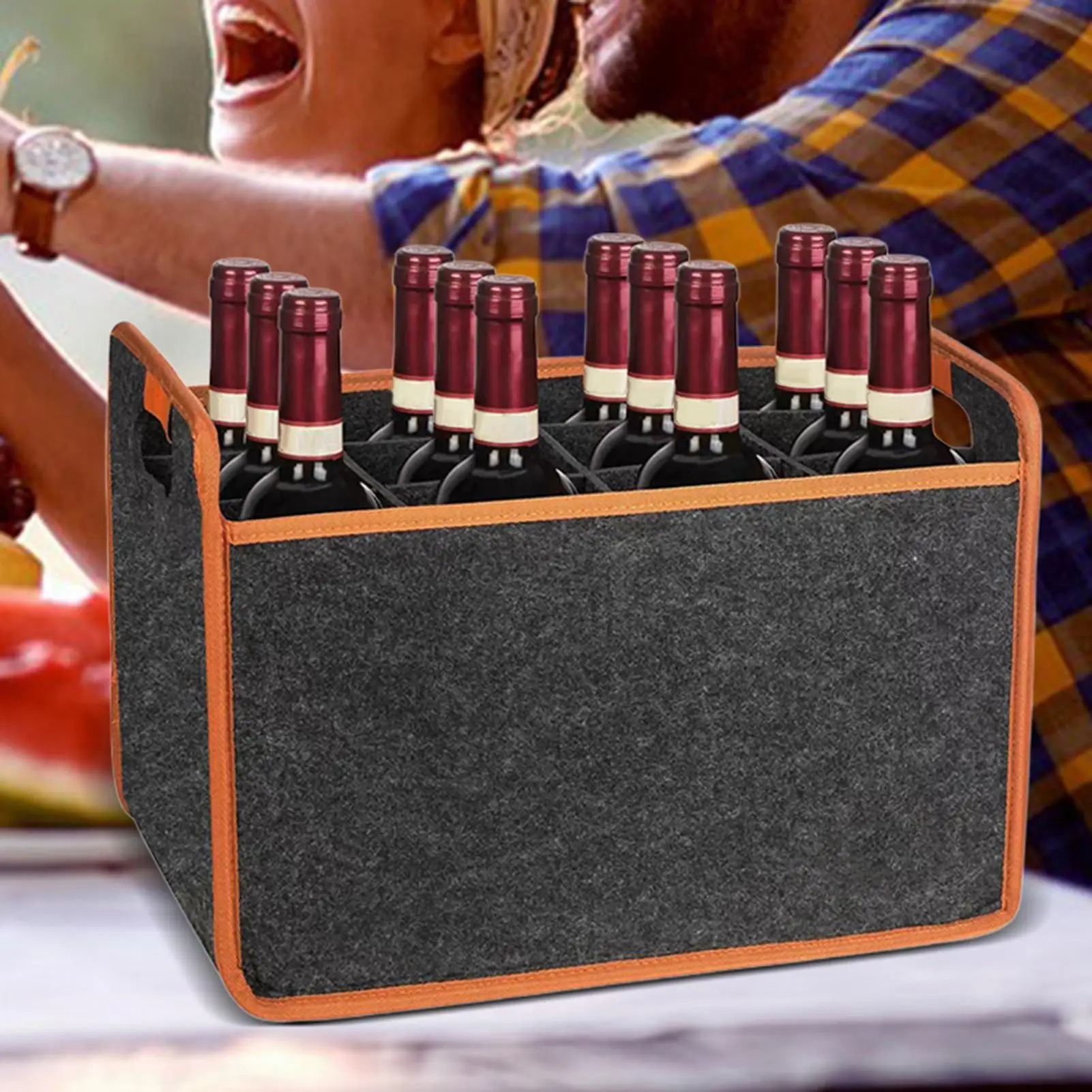 Wine Travel Bag 12-Bottle Felt Wine Carrier Storage Box with Divider Liquor Bottle Tote with Comfort Handle Portable Wine Tote